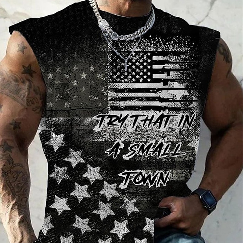 Men's Graphic Tank Top | Patriotic American Flag Distressed "Try That In A Small Town" Sleeveless Shirt 2026 - $15.99 –P1