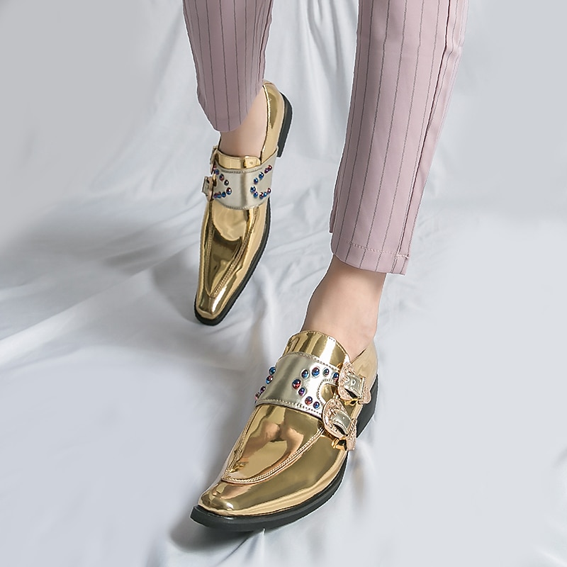 herresko i rosa metallisk spenne – mote loafers med rhinestone-detaljer for fest- og sceneklær 2025 - $59.99 –P18