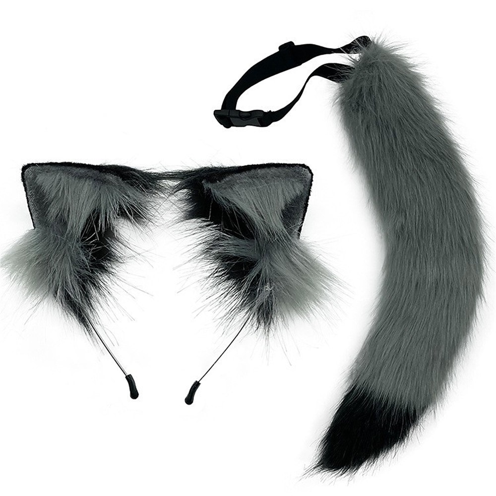 Conjunto de orejas y cola de bestia simulada, bonita cola de zorro de peluche, banda para el pelo con oreja de Lobo ajustable, accesorios para orejas de zorro 2025 - $30.99 –P2