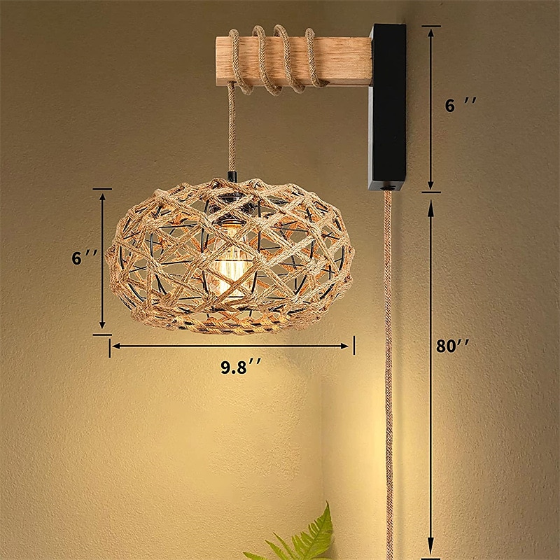 Vintage Campestre Lámparas de pared para interiores Sala de estar Comedor cuerda de cáñamo Luz de pared 110-120V 220-240V 2025 - $99.99 –P8