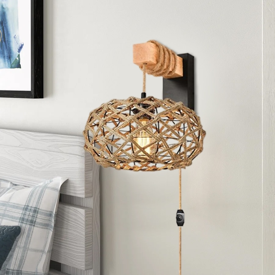 Vintage Campestre Lámparas de pared para interiores Sala de estar Comedor cuerda de cáñamo Luz de pared 110-120V 220-240V 2025 - $99.99 –P15