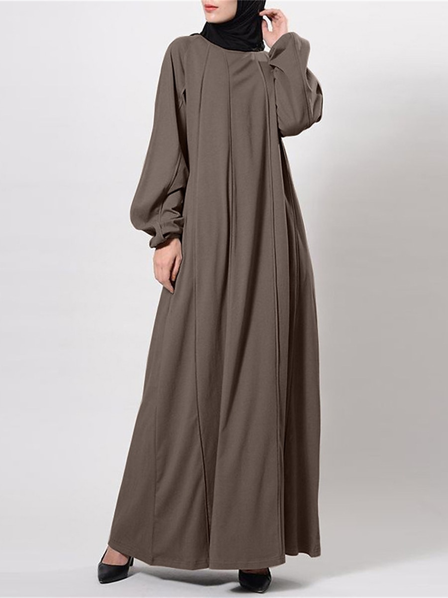 Abito lungo da donna, nero, marrone, verde, primavera, autunno, inverno, casual, abaya, classico, casual, stile da strada, all'aperto, per le vacanze, quotidiano, vestibilità ampia, tinta unita, scollo rotondo. del 2025 a $31.99 –P1
