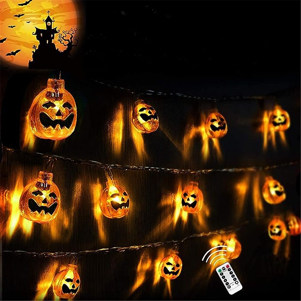 Halloween Decorations Orange Pumpkin Lights 3m 20 LED String Lights Waterproof Dimmable 8 Modes with Remote Operated Jack O Lantern Halloween Party Decoration for Indoor Outdoor 2025 - $9.99 –P1