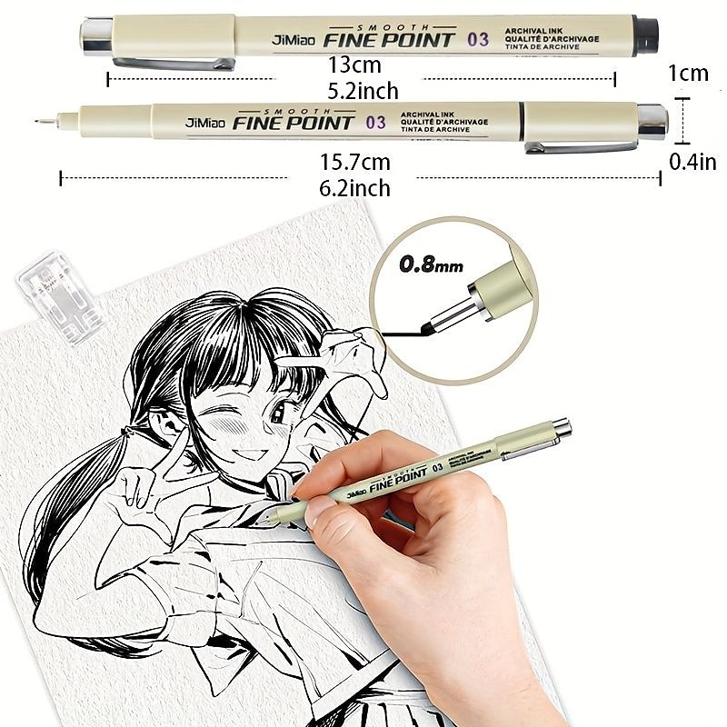 12Pcs Line Markers Plastic Drawing Pens Fine Point Line Painting Pens  Compatible Writing Painting 005 01 02 03 04 05 08 Brush Different Tip Black  Fine