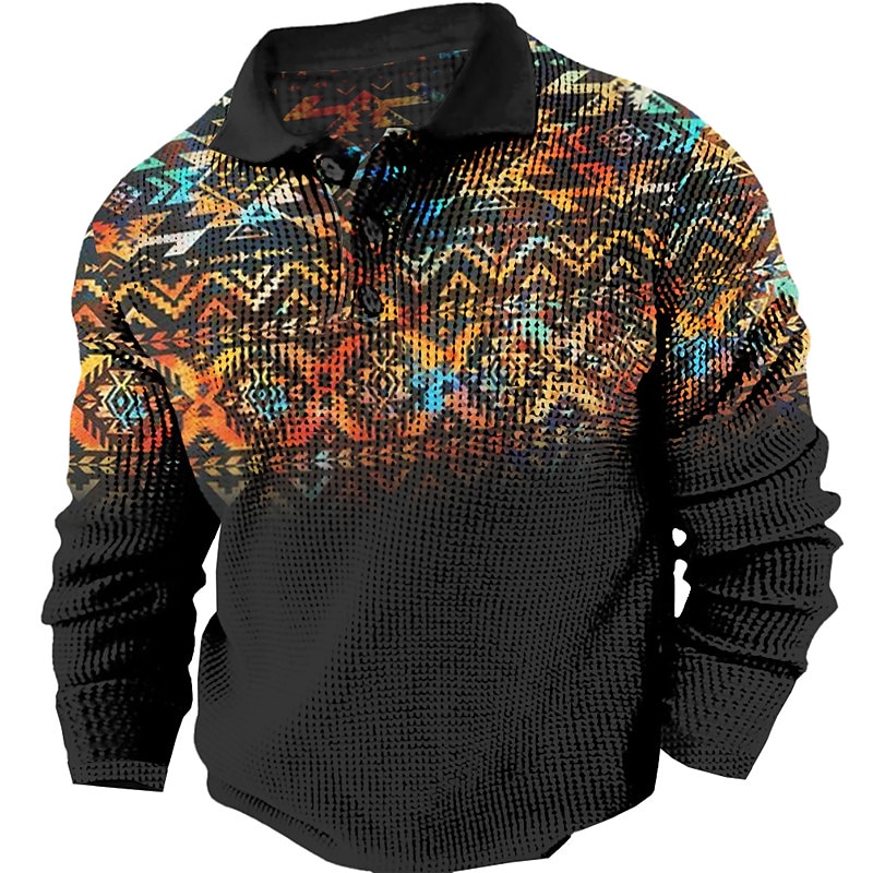 Per uomo Tribale Magliette Polo a Nido d'Ape Maglia da golf Manica Lunga Magliette polo Camicie con Colletto Vintage Casual Abbigliamento da vacanza Abiti da festa Bottoni Stampa 3D Autunno & Inverno del 2025 a $23.99 –P1