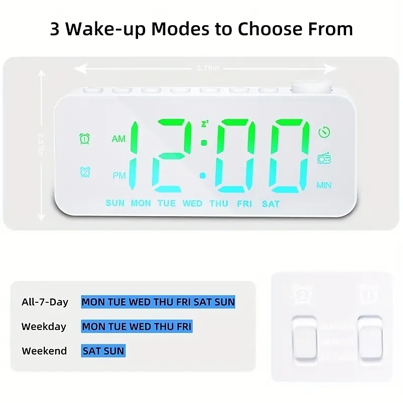 1pc Dynamic RGB Color Changing FM Radio Digital Alarm Clock with Sleep Timer and Dual Alarm - 8 Colors 12/24H Electronic LED Clock 2025 - $29.99 –P11