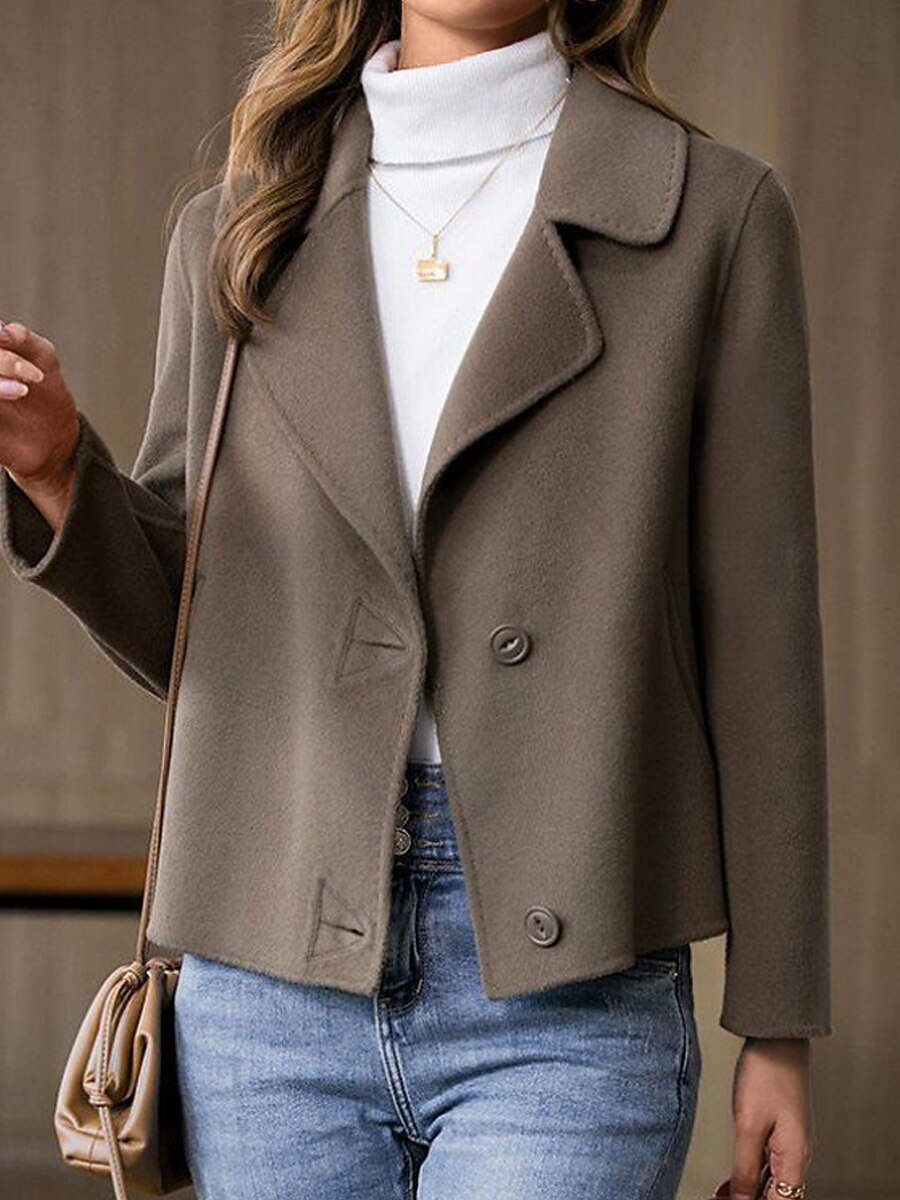 Women's Coat Winter Short Coat Fall Warm Notch Lapel Wool Coat Windproof Pea Coat with Pockets Loose Fit Modern Style Casual Trendy Jacket Long Sleeve Plain Camel Brown Coffee 2023 - US $31.99 –P8