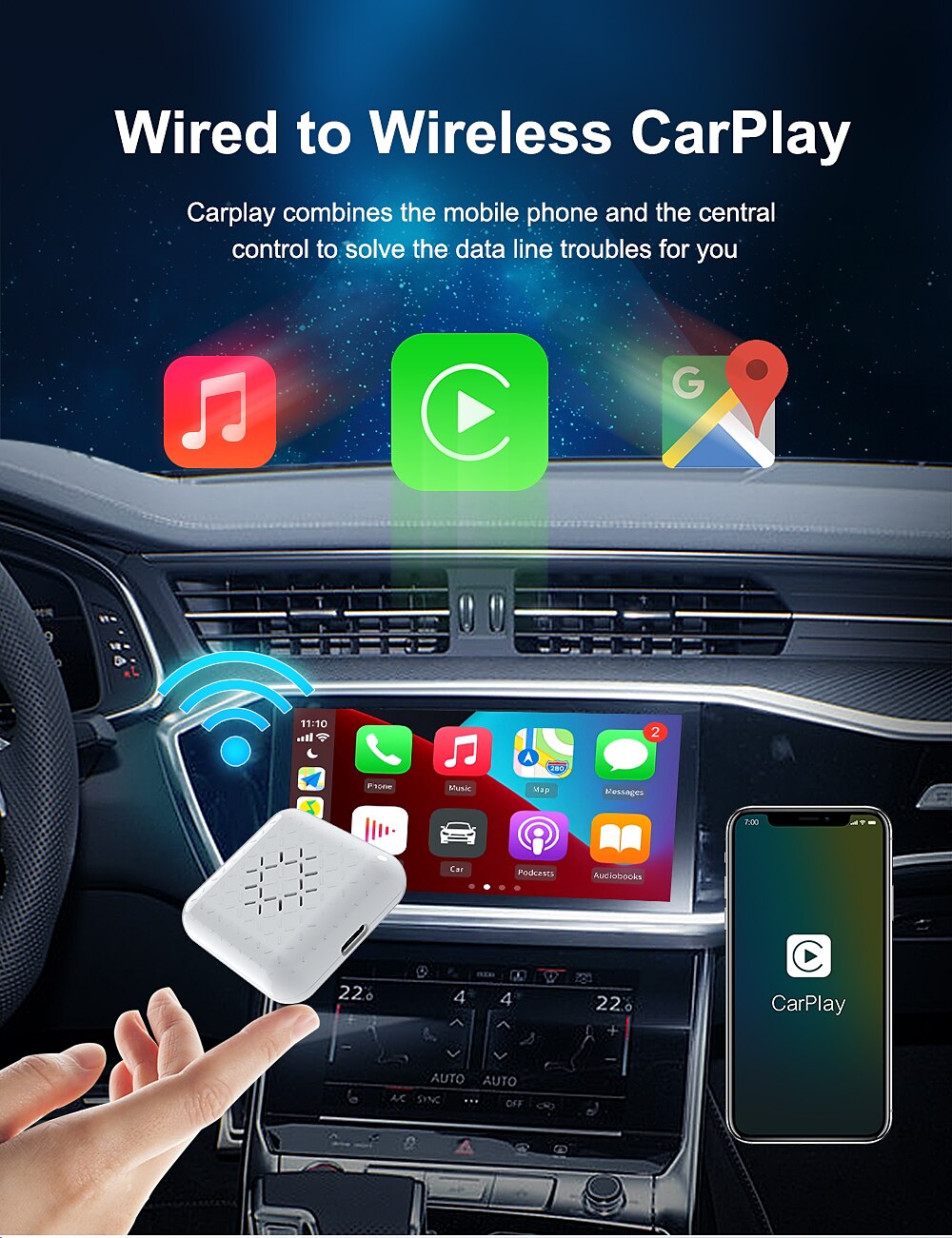 Carlinkit CPC200-U2W Mini2 Нет экрана (выход на APP) 1 Din iOS Беспроводная игра Автоматическое конфигурирование для Универсальный Маготан 2025 - $93.99 –P3