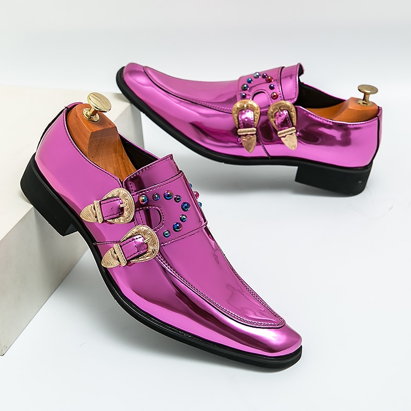 herresko i rosa metallisk spenne – mote loafers med rhinestone-detaljer for fest- og sceneklær 2025 - $59.99 –P1