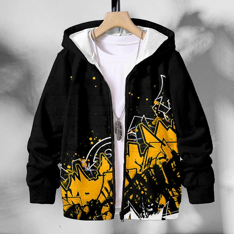 Pojkar 3D Grafisk Bokstav Huvtröja Kappa Ytterkläder Långärmad 3D-tryck Höst Vinter Mode Streetwear Häftig Polyester Barn 3-12 år Utomhus Ledigt Dagligen Normal 2025 - $18.49 –P1