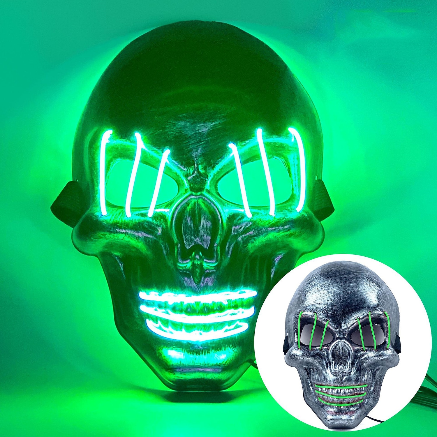 halloween ghost head white silver skull light mask led ghost head horror atmosphere mask 2025 - $11.99 –P3