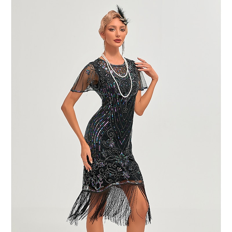 Roaring 20s 1920s Vacation Dress Flapper Dress Dress Masquerade The Great Gatsby Charleston Gentlewoman Sequins Tassel Fringe Women's New Year Masquerade Wedding Party Wedding Guest Adults' Dress 2025 - $51.99 –P5