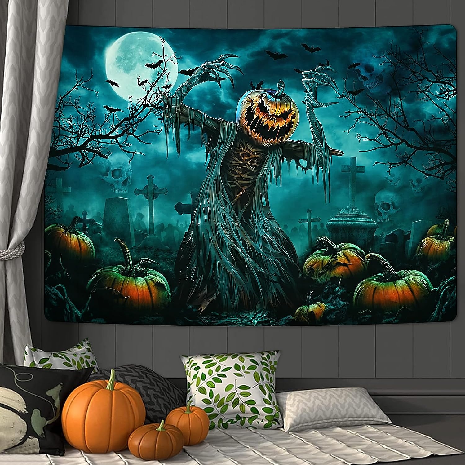 halloween skumle utskårne gresskar hengende billedvev veggkunst stor billedvev veggmaleri dekor fotografi bakteppe teppe gardin hjem soverom stue dekorasjon halloween dekorasjoner 2025 - $13.99 –P1