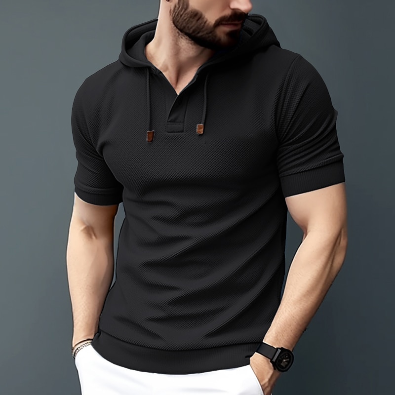 Men's T shirt Tee Tee Top Plain Hooded Street Vacation Short Sleeves Front Pocket Clothing Apparel Fashion Designer Basic 2023 - AED 87 –P2