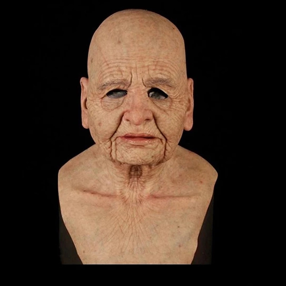 US Cosplay Bald Old Man Creepy Wrinkle Face Mask Halloween Party