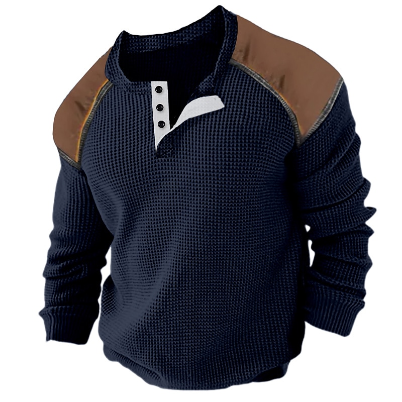 Herren Waffel-Henley-Hemd T-Shirt Farbblock Henley Strasse Urlaub Langarm Bekleidung Modisch Designer Basic 2025 - $11.99 –P4