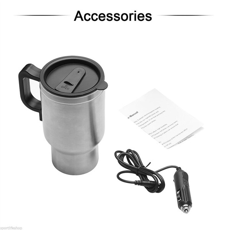 12V Car Heating Cup Car Heated Mug, 450 ml Stainless Steel Travel