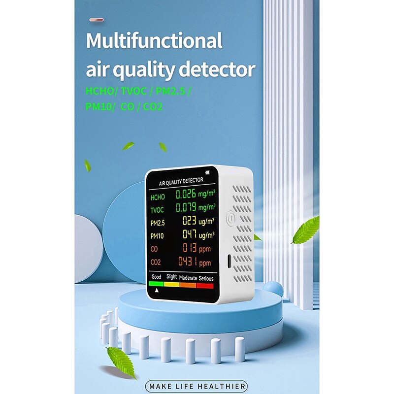6-in-1 Air Quality Monitor CO2 Multifunctional Carbon Dioxide Level Controller Indoor CO2 Alarm Meter for Home Office Car Gym White 2025 - $47.99 –P5