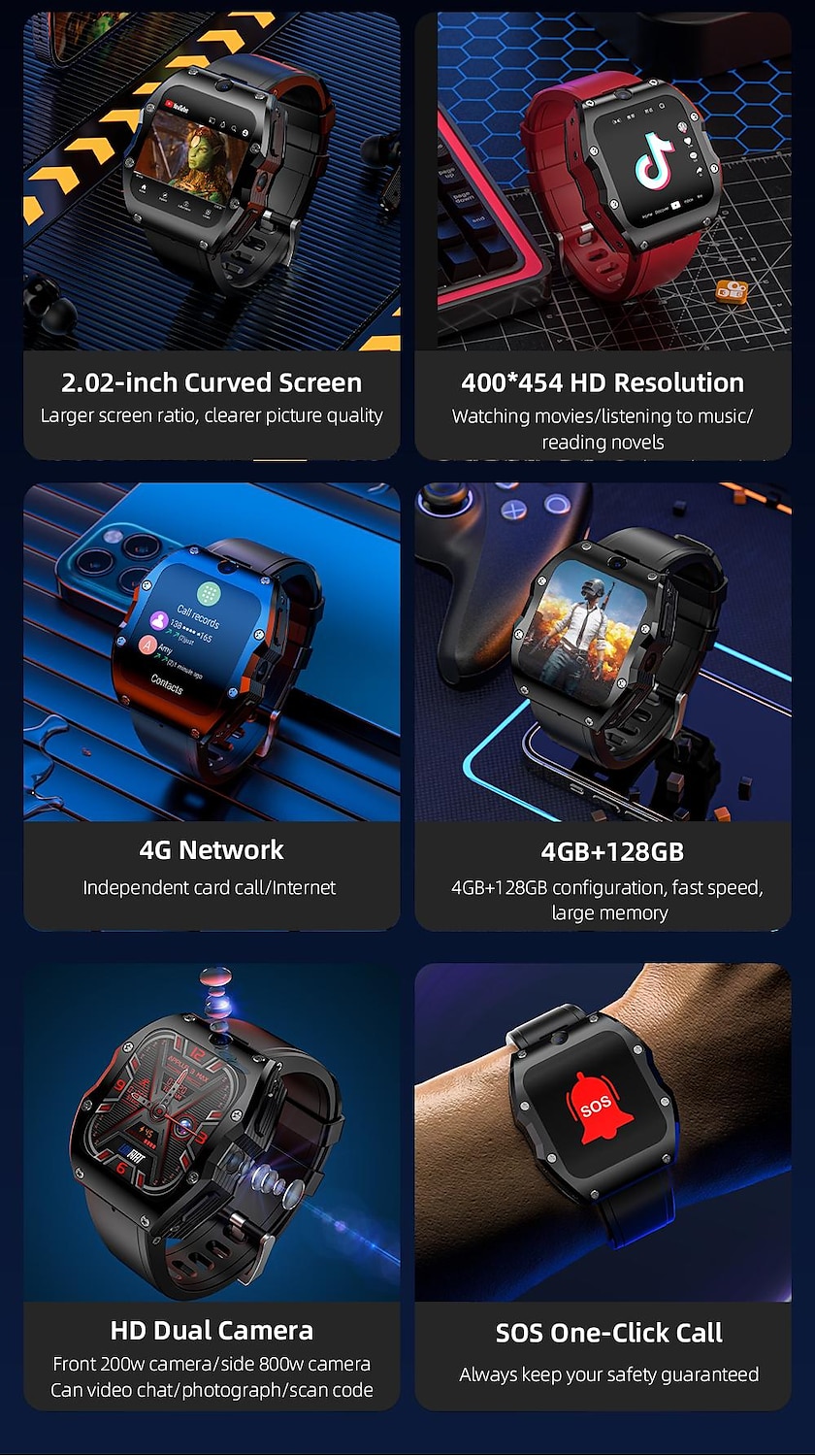 LOKMAT APPLLP 3 MAX Smart Watch 2.02 inch 4G LTE Cellular Smartwatch Phone 3G 4G Bluetooth Pedometer Call Reminder Activity Tracker Compatible with Android iOS Women Men GPS Hands-Free Calls 2025 - $309.09 –P1