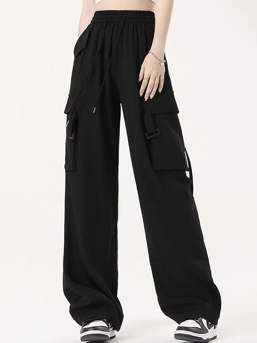 Women's Cargo Pants Wide Leg Pants Trousers Full Length Pocket Baggy Micro-elastic High Rise Fashion Streetwear Street Daily Wear Black Pink S M Fall Winter 2023 - US $19.99 –P13