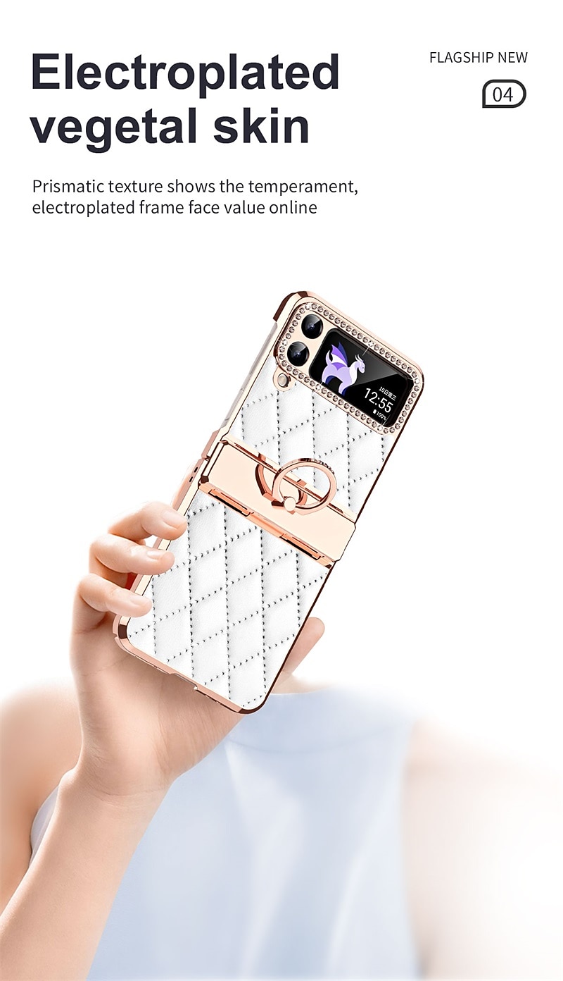 телефон Кейс для Назначение SSamsung Galaxy Z-флип 7 Z-флип 6 Z Flip 5 Z Flip 4 Z Flip 3 Кейс на заднюю панель Блинг Стразы Покрытие Хрустальный алмаз ПК Кожа PU 2026 - $24.99 –P4