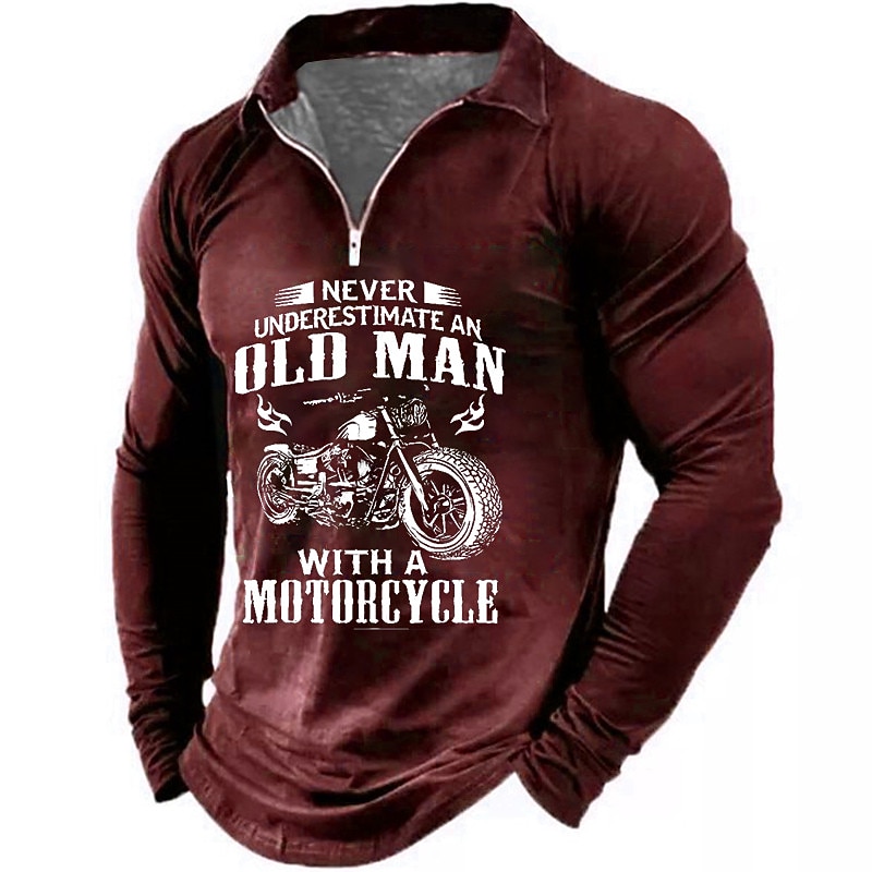 T-shirt graphique à manches longues pour hommes de motocycliste  'Ne sous-estimez jamais un vieux avec une moto' de 2026 ? $25.99 –P3