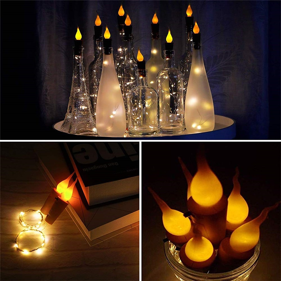 2m 20leds kaars wijnfles lichtslinger wijnfles vlam kurk lamp diy party bruiloft valentijnsdag guirlande 2025 - $7.99 –P2