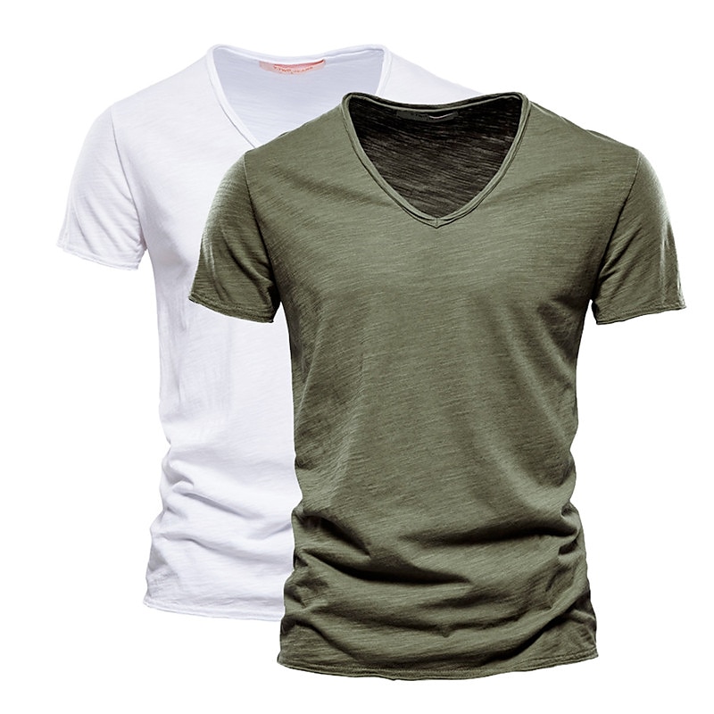 Men's T Shirt Tee Top Short Sleeves V Neck Summer Plain Fashion Designer Basic Vacation Street Going out White+Black White and Blue Orange / Green Top Tee for Men 2025 - $22.99 –P2
