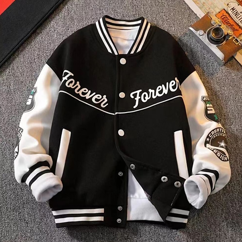Barn Pojkar Baseballjackor Ytterkläder Färgblock Bokstav Rand Långärmad Ficka Täcka Skola Sport Mode Streetwear Svart Grön Höst Vinter 7-13 år 2025 - $22.99 –P6