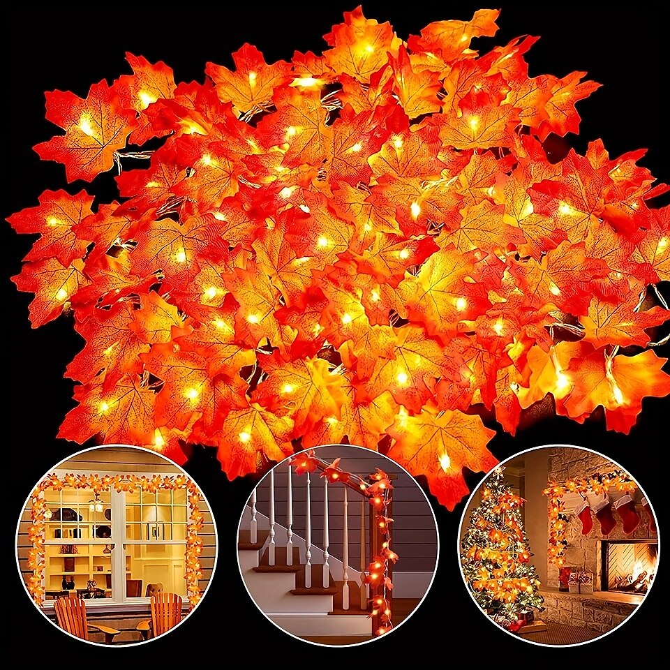 Guirnalda de hojas de arce LED de 3 metros con 20 luces, alimentada por batería, para fiestas, otoño, escaleras, barandilla, luz decorativa 2025 - $6.49 –P4