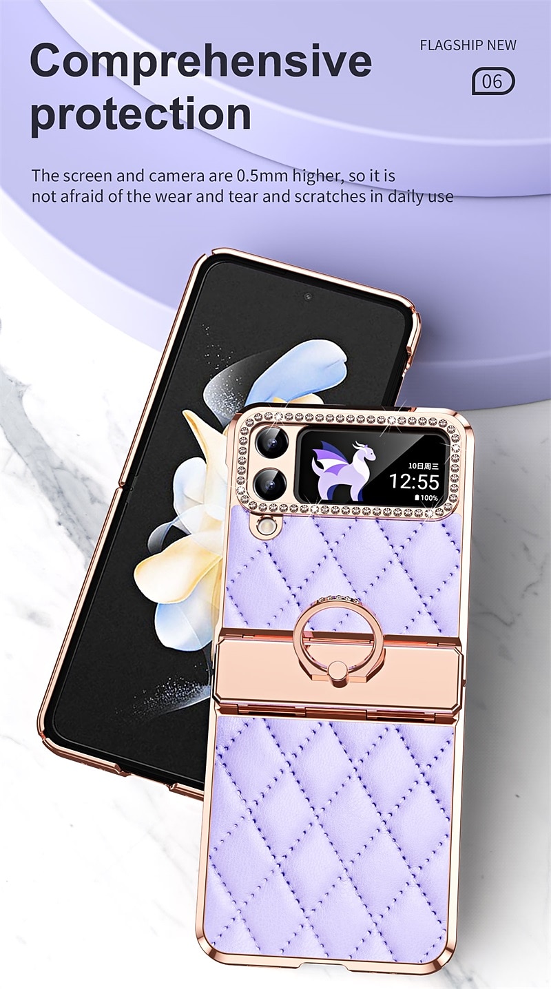 телефон Кейс для Назначение SSamsung Galaxy Z-флип 7 Z-флип 6 Z Flip 5 Z Flip 4 Z Flip 3 Кейс на заднюю панель Блинг Стразы Покрытие Хрустальный алмаз ПК Кожа PU 2026 - $24.99 –P6