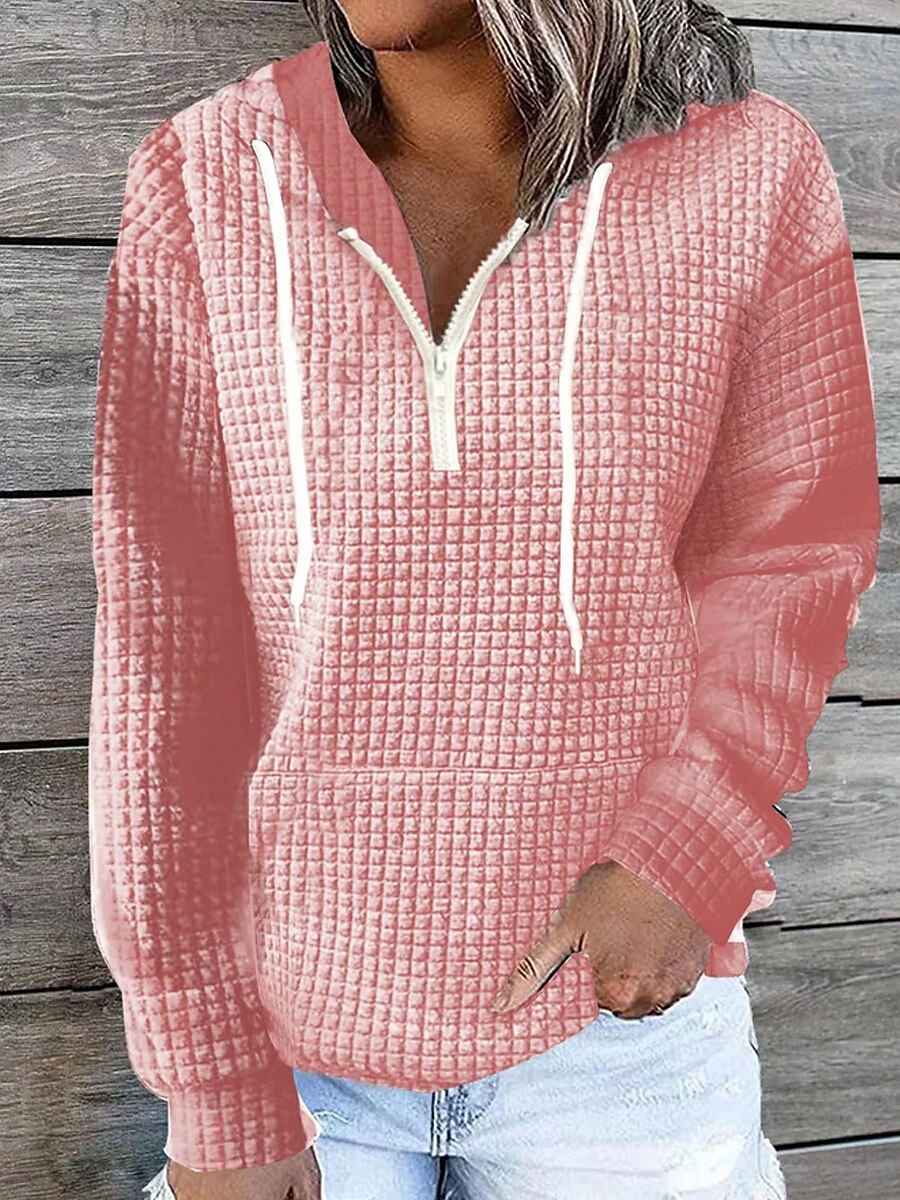 Per donna Tinta unica Essenziale Manica lunga Felpa mezza cerniera Top regolari Strada Informale Tasca frontale Chiusura lampo quarto Nero Bianco Rosa Cachi Blu scuro Autunno inverno del 2025 a $34.99 –P4