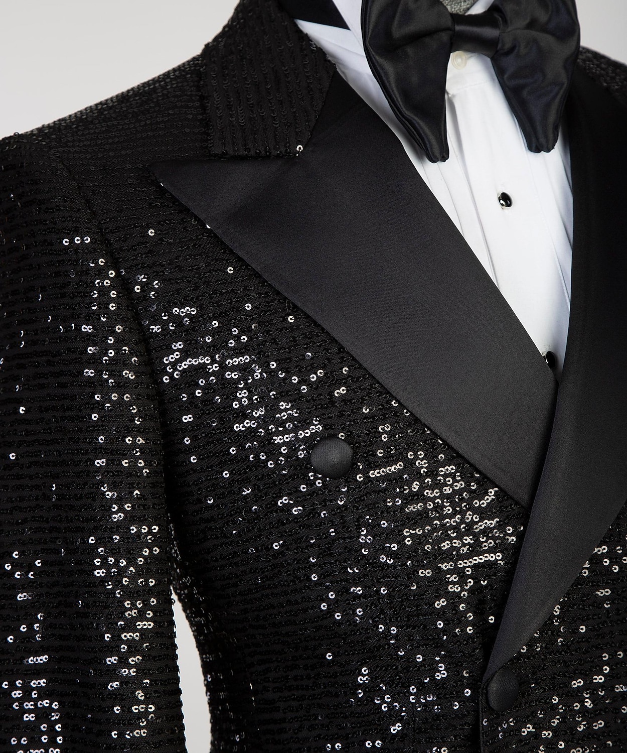 Herren Blazer-Jacke Smoking Party Glanz Pailletten Einfarbig Schwarzes Gold Schwarz Silber Reguläre Passform Zweireihige Sechs-Knöpfe 2025 - $82.99 –P1