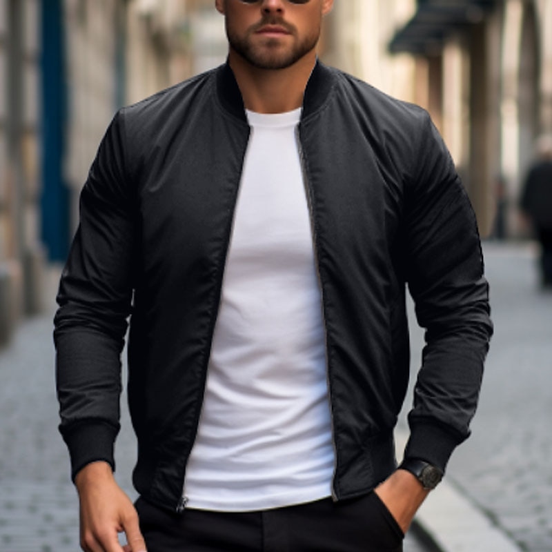 Herren Bomberjacke übergangsjacke Alltagskleidung Leicht Reißverschluss Sommer Frühling Einfach Streetwear Kragen Regulär Schwarz Rot Dunkelblau Grau Jacken 2025 - $23.99 –P1