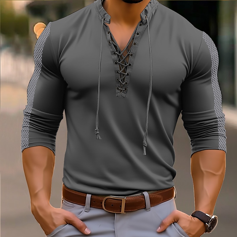 Men's Henley Shirt Tee Top Long Sleeve Henley Summer Patchwork Fashion Designer Basic Lace up Vacation Street Going out White Green Khaki Top Tee for Men 2025 - $21.99 –P6