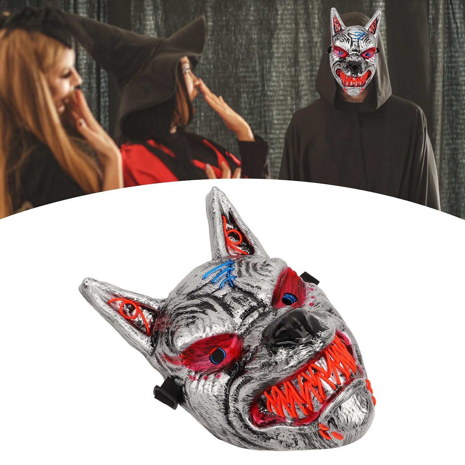 halloween wolf head mask anime demon led halloween skrämmande varg mask för kostymfest 2025 - $18.99 –P4