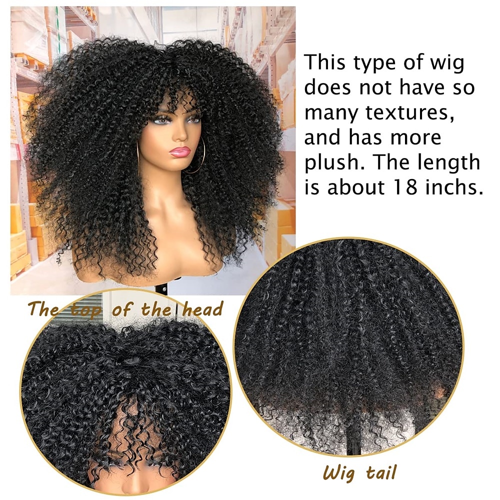 18 inch lange krullende pruik met pony voor zwarte vrouwen afro bom kinky krullende pruik pluizig en zacht synthetisch haar 2025 - $24.99 –P3