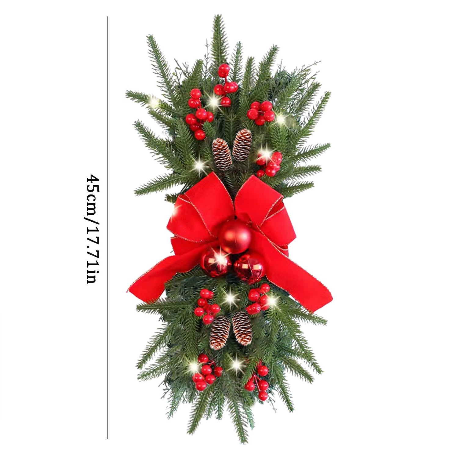 Christmas Wreaths Xmas Swags with Lights Cordless Prelit Stairway Stairway Staircase Window Wall Decoration Teardrop Trim Wreath Rattan Shopping Mall Hotel Outdoor 2025 - $27.99 –P5