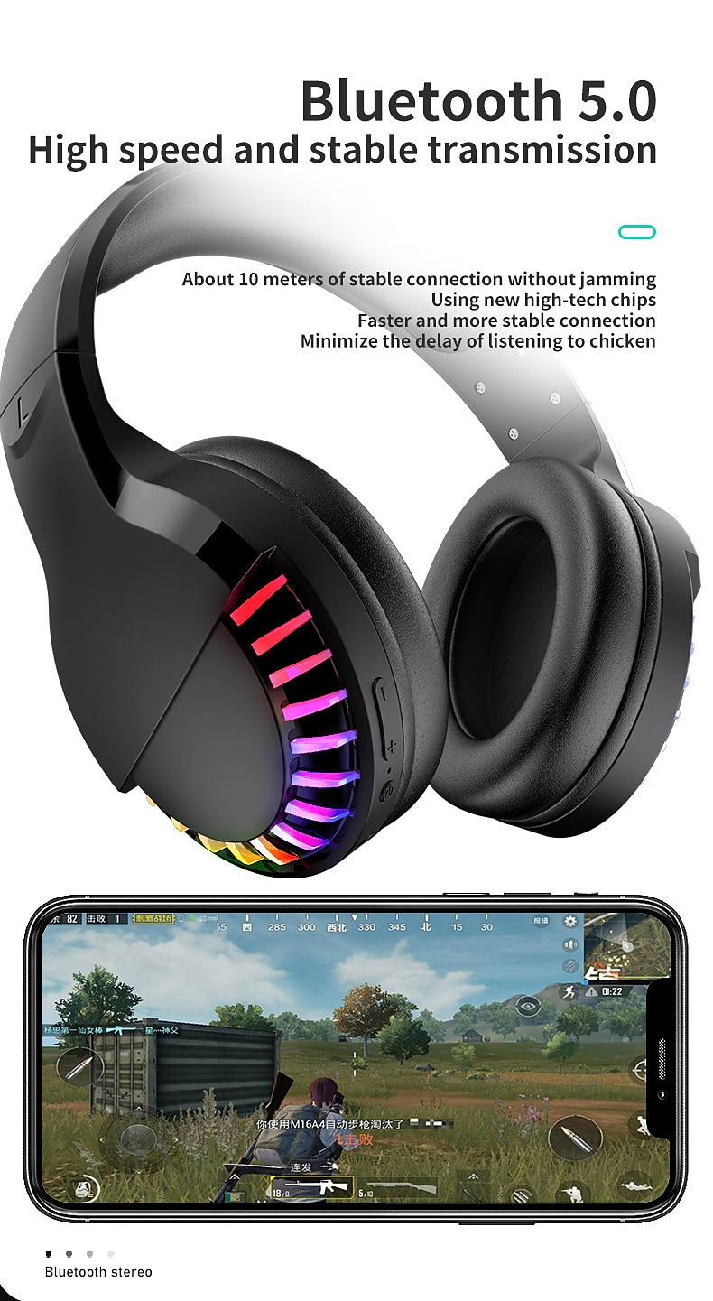Wireless BT Headphone With Noise Cancellation HiFi Stereo Sound Mic Deep Bass Protein Earpad Rainbow RGB Backlight Rechageable Over Ear Headset For PC Mac Game Travel Class Home Office 2025 - $41.99 –P4
