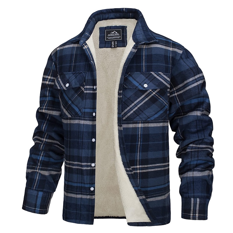 Herren Trucker Jacke Hemdjacke Shacket Flanell-Fleecejacke Outdoor Freizeitskleidung Warm Knopf Tasche Herbst Winter Farbblock Modisch Strassenmode Kargen Standard kleiner Finger Schwarz Marinenblau 2025 - $70.99 –P5