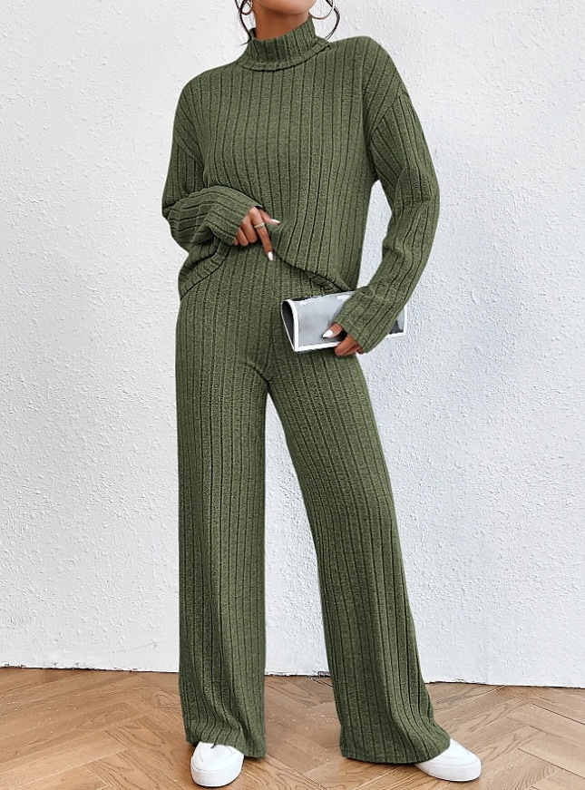 Femme Chaud Néon et lumineux Chemise Ensembles de pantalons Pantalon manche longue Col Roulé Couleur unie Casual Quotidien Noir Vert Véronèse Bleu Automne hiver Standard de 2025 ? $28.99 –P5