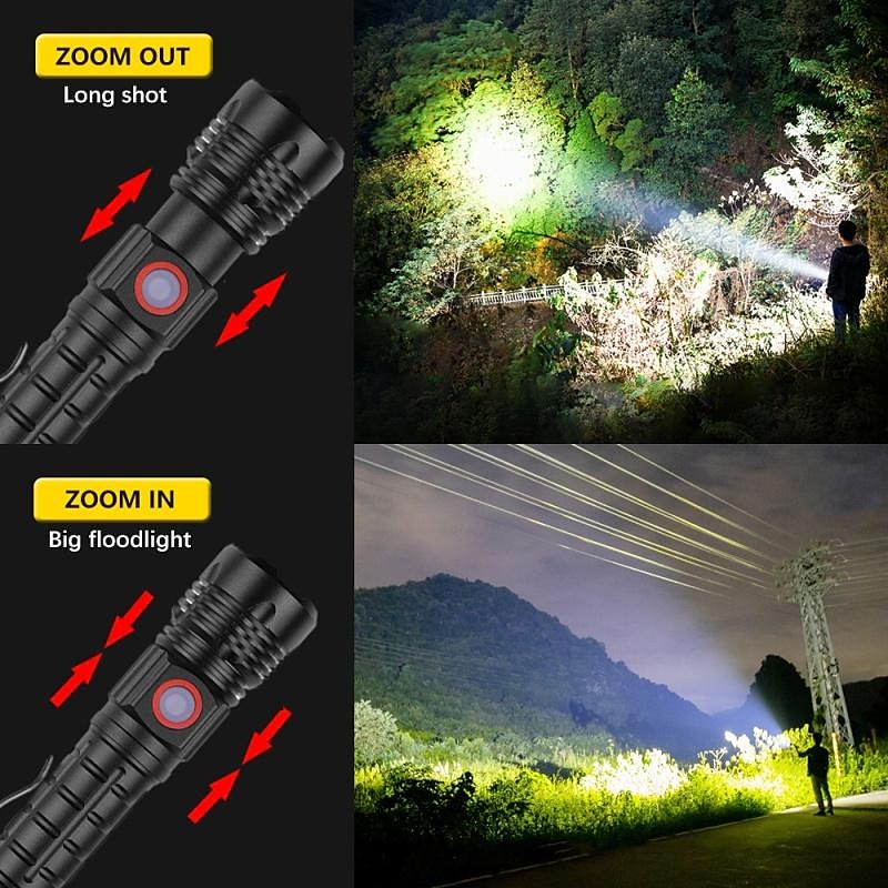 2025年 強力な LED 懐中電灯ハイパワー 18650 usb 充電式ズーム釣りランタン 5 モード防水自転車ライト戦術的なトーチ コレクション – $24.99 –P6