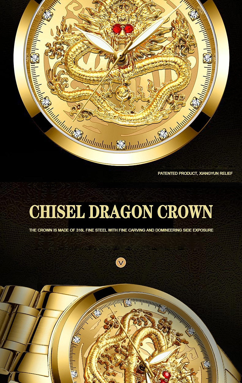 Horloge mannen horloges luxe gouden quartz polshorloge 3D waterdichte draak automatische zelfopwind horloge cadeau voor mannen Relojes 2026 - $29.99 –P12