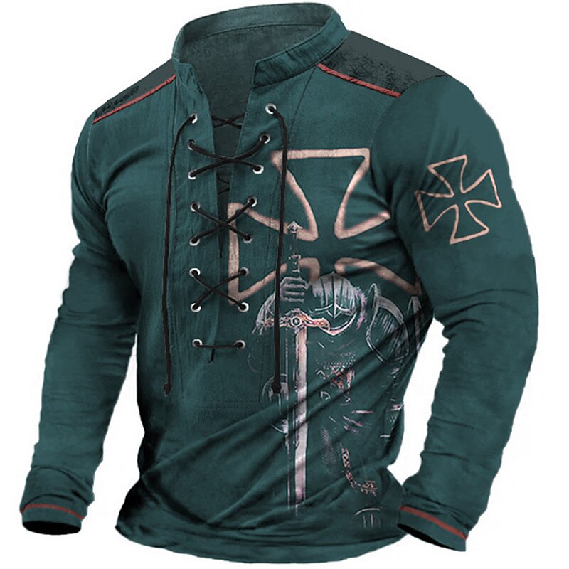 Pánské Templářští rytíři Grafické tisky Grafická trička Vintage košile Dlouhý rukáv tričko Košile Módní Designové Na běžné nošení Venkovní Dovolená Denní nošení Černá Námořnická modř Armádní zelená 2025 - $24.99 –P2