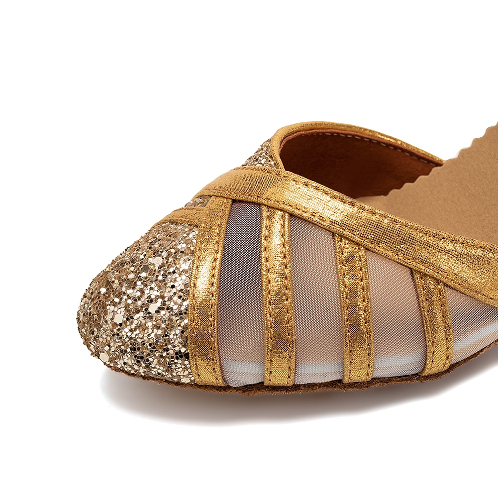 pantofi de dans latino cu sclipici roșii pentru damă – tocuri de sală cu bandă din plasă cu talpă de piele intoarsă pentru salsa și performanță 2025 - $32.99 –P8
