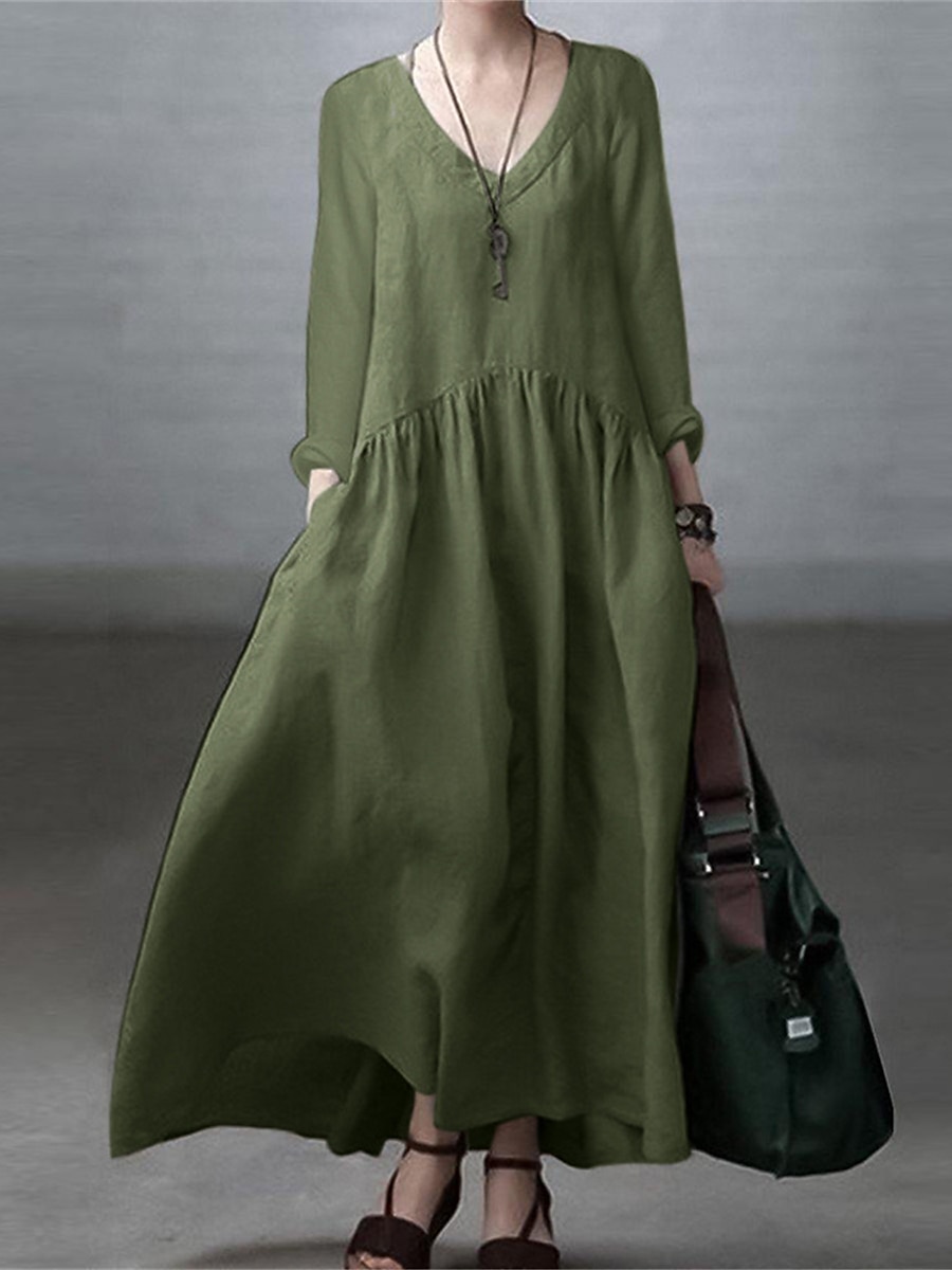 Pentru femei Verde Militar Negru Alb Primăvară Toamnă Iarnă Rochie Maxi Rochii de in bumbac Rochie casual Rochie din Bumbac De Bază Clasic Casual În aer liber Vacanță Zilnic Potrivire Largă Simplu În 2025 - $32.99 –P8