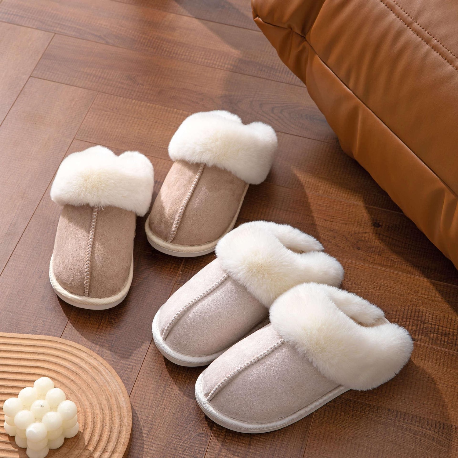 pantoufles confortables doublées de polaire pour femmes avec col en fausse fourrure - chaussures d'intérieur chaudes pour l'hiver en rose et gris de 2025 ? $19.99 –P7