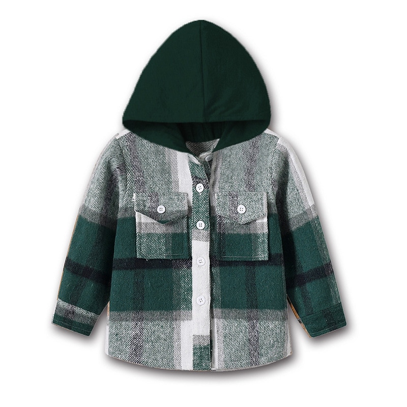 Barn Pojkar Kappa Hoodiejacka Ytterkläder Rutig Långärmad Knappar Täcka Utomhus Mode Streetwear Dagligen Vin Armégrön Rubinrött Höst Vinter 7-13 år 2025 - $28.99 –P1