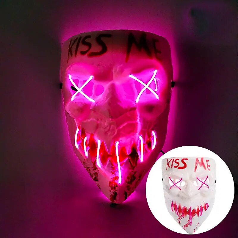 Halloween Led Mask Men's Kiss Me Luminous Mask Masquerade Cold Light LED Mask Halloween Horror Props (Battery Not Included) 2025 - $13.99 –P2