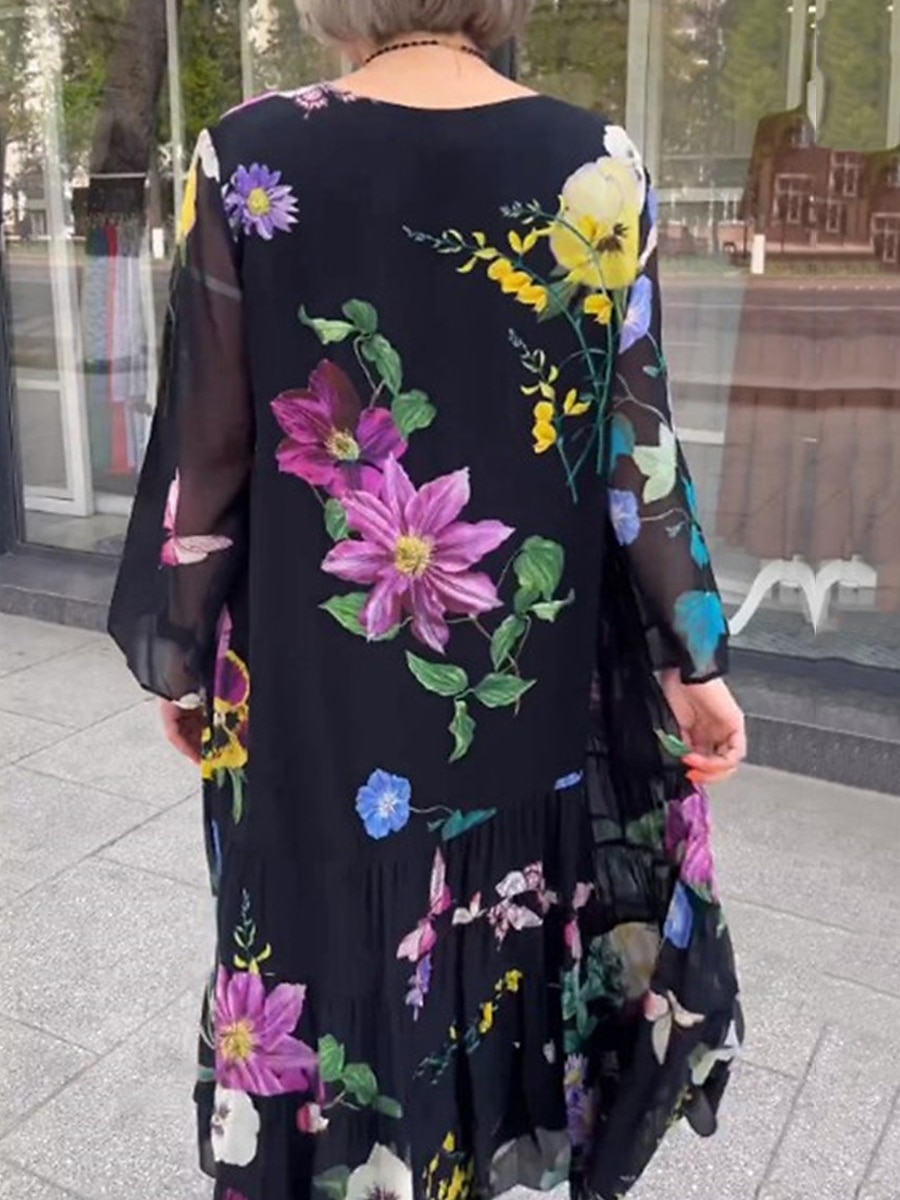 Femme Robe de bal robe soirée Invité de mariage Robe Imprimer Col V manche longue Floral robe hiver robe demoiselle d honneur Noir Printemps Hiver de 2025 ? $28.99 –P3